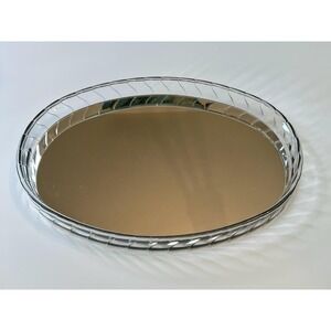 Art Deco Mirror Lucite Oval Vanity Serving Display Tray Vintage
